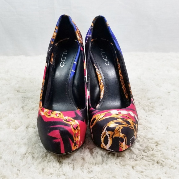 PRICED JUST RIGHT! Aldo Pumps Jewelry Mixed Print Platform Heels Sz 37 (US 6.5) - Picture 2 of 12